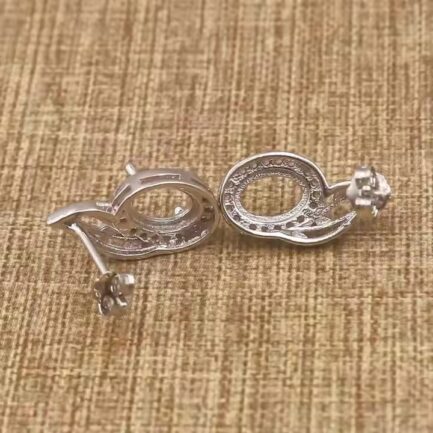 5*7mm Oval Semi Mount Stud Earrings White Sapphire Silver Stud Earrings Setting - Image 3