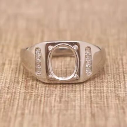 7*9mm Oval Semi Mount Men's Ring White Sapphire Silver Ring Setting - Image 5