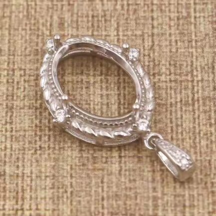 10*14mm Oval Semi Mount Pendant White Sapphire Silver Pendant Setting - Image 3