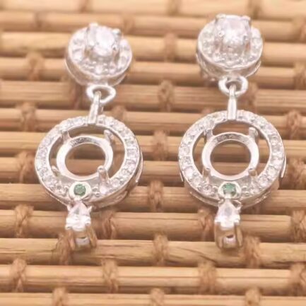 3 & 5mm Round Semi Mount Drop Earrings White Sapphire Silver Drop Earrings Setting - Image 2