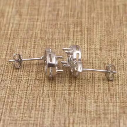 5*7mm Oval Semi Mount Stud Earrings White Sapphire Silver Stud Earrings Setting - Image 5