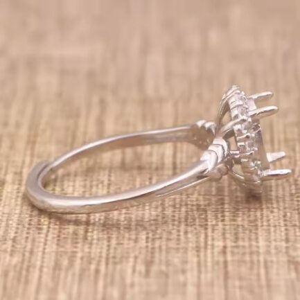 8-12mm Oval Semi Mount Ring White Sapphire Silver Ring Setting - Image 3