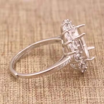10-11mm Oval Semi Mount Ring White Sapphire Silver Ring Setting - Image 4