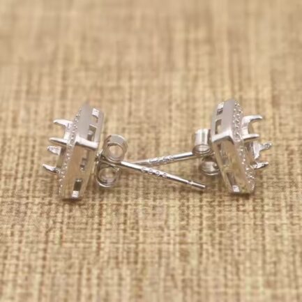 4mm Round Semi Mount Stud Earrings White Sapphire Silver Stud Earrings Setting - Image 3
