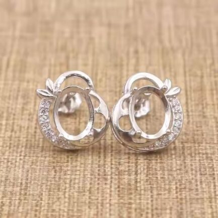 6*8mm Oval Semi Mount Stud Earrings White Sapphire Silver Stud Earrings Setting - Image 2