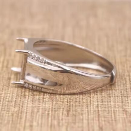 8*10mm Rectangular Semi Mount Men's Ring White Sapphire Silver Ring Setting - Image 4