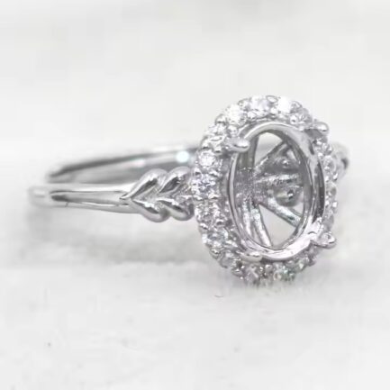 8-12mm Oval Semi Mount Ring White Sapphire Silver Ring Setting - Image 2