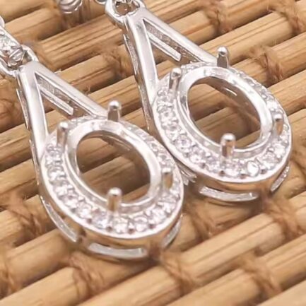 5*7mm Oval Semi Mount Drop Earrings White Sapphire Silver Drop Earrings Setting - Image 4
