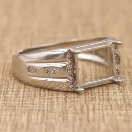 8*10mm Rectangular Semi Mount Men's Ring White Sapphire Silver Ring Setting - Image 4