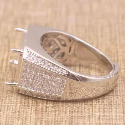 10*14mm Rectangular Semi Mount Men's Ring White Sapphire Silver Ring Setting - Image 3