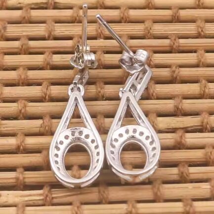 5*7mm Oval Semi Mount Drop Earrings White Sapphire Silver Drop Earrings Setting - Image 3