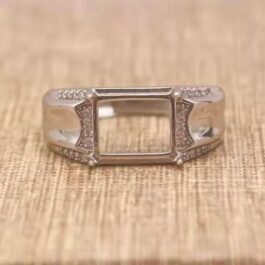 8*10mm Rectangular Semi Mount Men’s Ring White Sapphire Silver Ring Setting