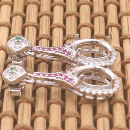 6*8mm Oval Semi Mount Drop Earrings White Sapphire Silver Drop Earrings Setting - Image 4