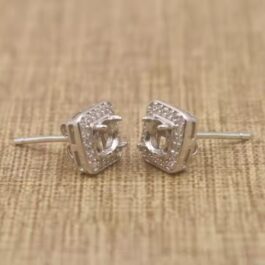 4mm Round Semi Mount Stud Earrings White Sapphire Silver Stud Earrings Setting