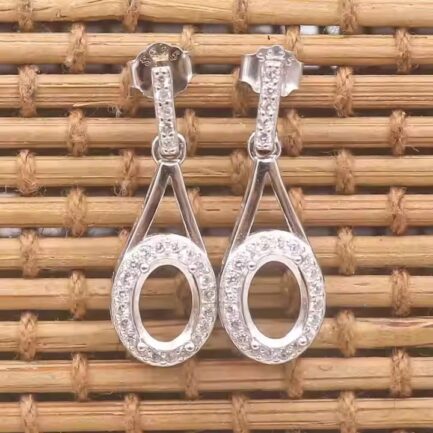 5*7mm Oval Semi Mount Drop Earrings White Sapphire Silver Drop Earrings Setting - Image 2