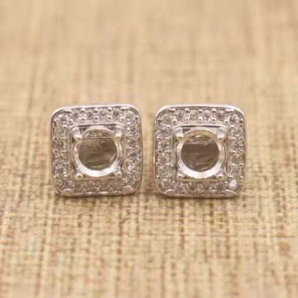 4mm Round Semi Mount Stud Earrings White Sapphire Silver Stud Earrings Setting - Image 4