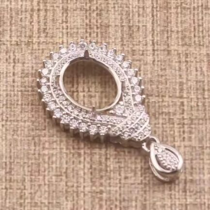 9*11mm Oval Semi Mount Pendant White Sapphire Silver Pendant Setting - Image 2