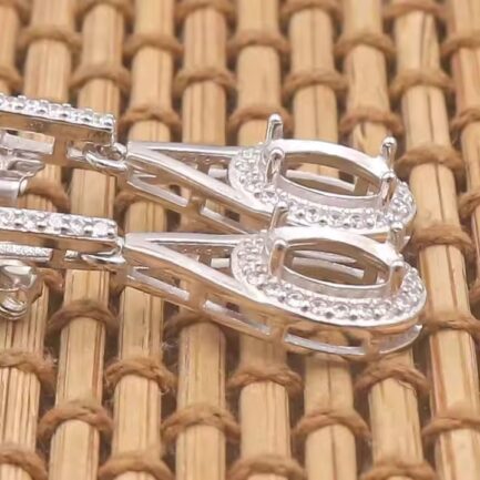 5*7mm Oval Semi Mount Drop Earrings White Sapphire Silver Drop Earrings Setting - Image 6