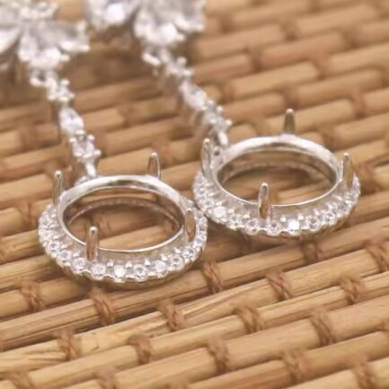 8-10mm Round Semi Mount Drop Earrings White Sapphire Silver Drop Earrings Setting - Image 5