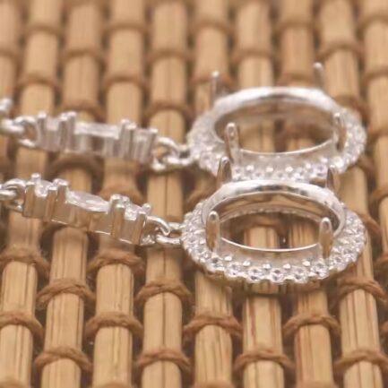 8-10mm Round Semi Mount Drop Earrings White Sapphire Silver Drop Earrings Setting - Image 6