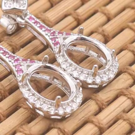 6*8mm Oval Semi Mount Drop Earrings White Sapphire Silver Drop Earrings Setting - Image 6
