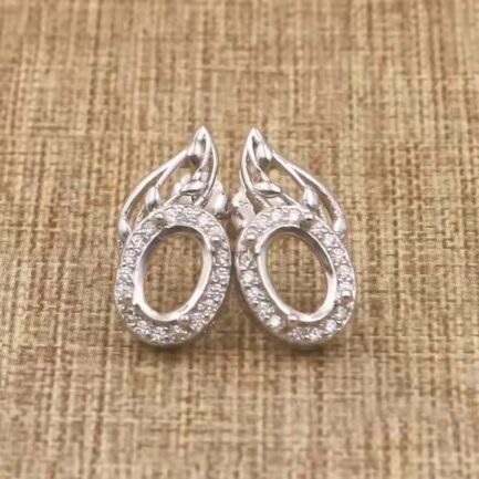 5*7mm Oval Semi Mount Stud Earrings White Sapphire Silver Stud Earrings Setting - Image 2