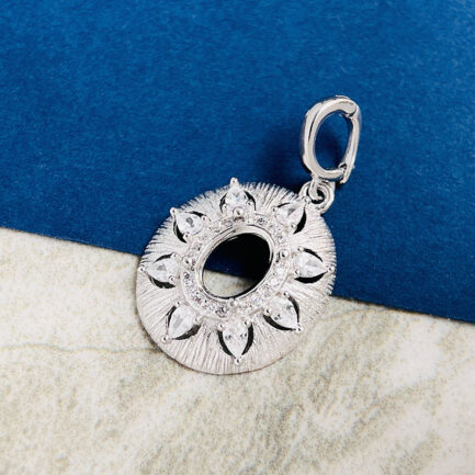 6*8mm Oval Semi Mount Pendant White Sapphire Silver Pendant Setting - Image 5