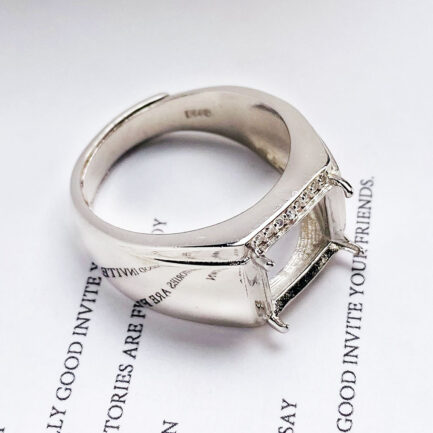 8*10mm Rectangular Semi Mount Men's Ring White Sapphire Silver Ring Setting - Image 2