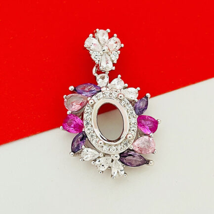 6*8mm Oval Semi Mount Pendant White Sapphire Silver Pendant Setting - Image 2