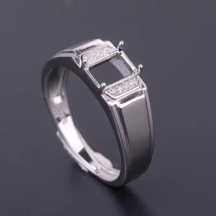 7*9mm Rectangular Semi Mount Men's Ring White Sapphire Silver Ring Setting - Image 3
