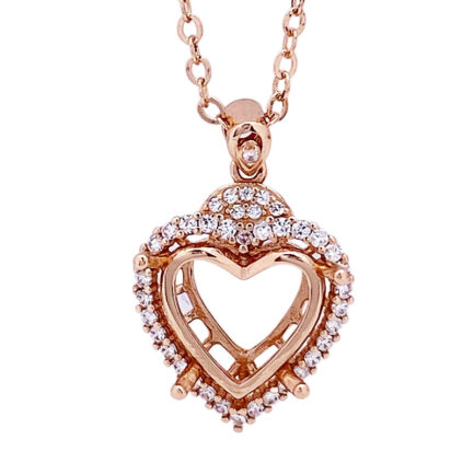 11mm Heart Semi Mount Pendant White Sapphire Silver Pendant Setting - Image 4
