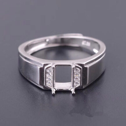 7*9mm Rectangular Semi Mount Men's Ring White Sapphire Silver Ring Setting - Image 5