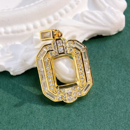 8*10mm Rectangular Semi Mount Pendant White Sapphire Silver Pendant Setting - Image 3
