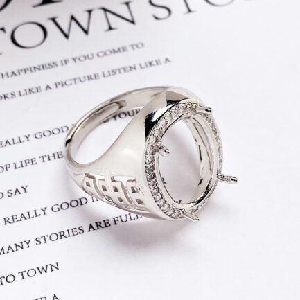 12*16mm Oval Semi Mount Men's Ring White Sapphire Silver Ring Setting - Image 3