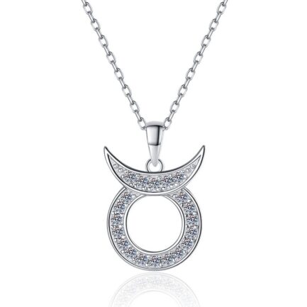 Taurus Moissanite Zodiac Necklace For Women, 12 Constellation Zodiac Sign Sterling Silver Pendant Necklace Jewelry Gifts