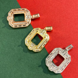 8*10mm Rectangular Semi Mount Pendant White Sapphire Silver Pendant Setting