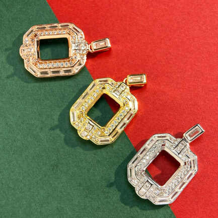 8*10mm Rectangular Semi Mount Pendant White Sapphire Silver Pendant Setting - Image 2