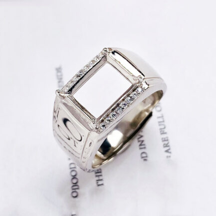 8*10mm Rectangular Semi Mount Men's Ring White Sapphire Silver Ring Setting - Image 3