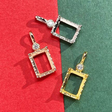 6*8mm Rectangular Semi Mount Pendant White Sapphire Silver Pendant Setting - Image 5