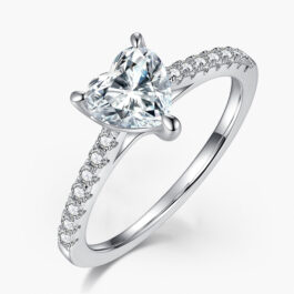 1 Carat Heart Cut Moissanite Engagement Ring in Sterling Silver, 3 Prong Band Anniversary