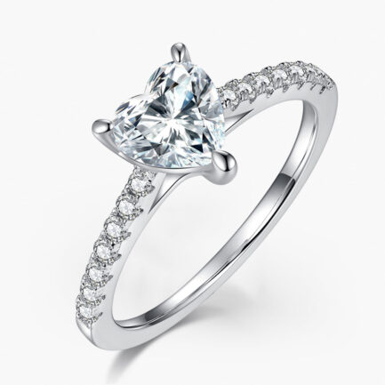 1 Carat Heart Cut Moissanite Engagement Ring in Sterling Silver, 3 Prong Band Anniversary