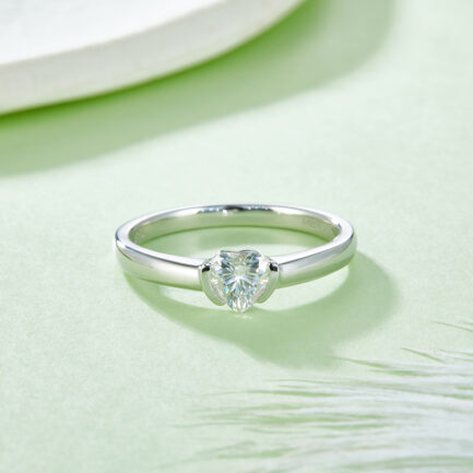 0.5 Carat Heart Moissanite Solitaire Engagement Ring in Sterling Silver, 4 Prong Band Anniversary - Image 4