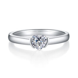 0.5 Carat Heart Moissanite Solitaire Engagement Ring in Sterling Silver, 4 Prong Band Anniversary