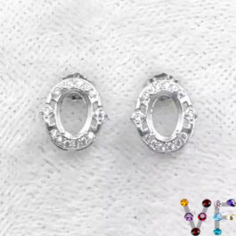 5*7mm Oval Semi Mount Stud Earrings White Sapphire Silver Stud Earrings Setting