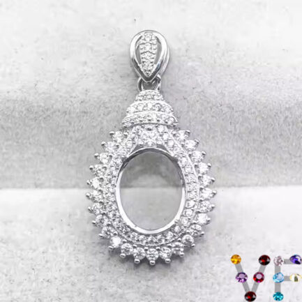 9*11mm Oval Semi Mount Pendant White Sapphire Silver Pendant Setting