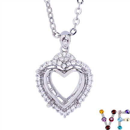 11mm Heart Semi Mount Pendant White Sapphire Silver Pendant Setting