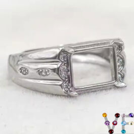 8*10mm Rectangular Semi Mount Men’s Ring White Sapphire Silver Ring Setting