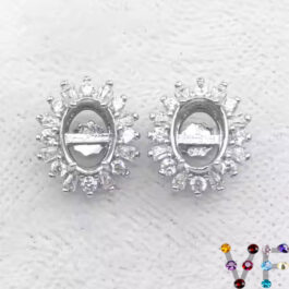 6*8mm Oval Semi Mount Stud Earrings White Sapphire Silver Stud Earrings Setting