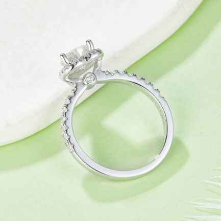 1 Carat Halo Heart Cut Moissanite Engagement Ring in Sterling Silver, 3 Prong Band Anniversary - Image 4