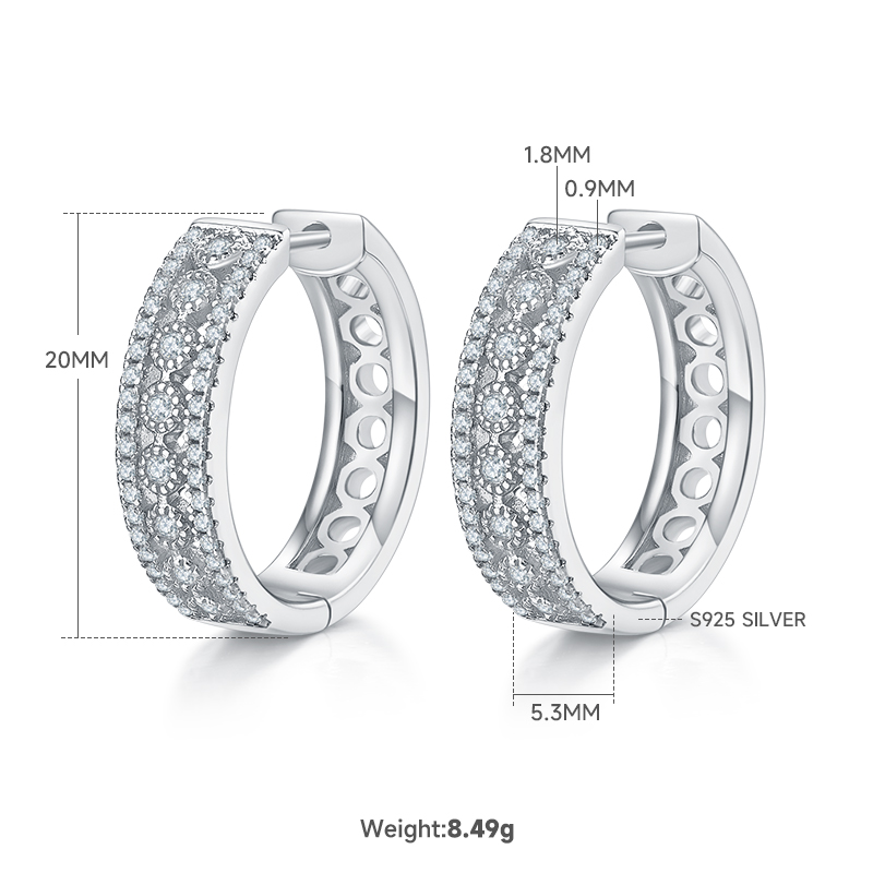 0.74 Carat Moissanite Sparkle Round Cut Women's Hoop Earrings In Sterling Silver - Image 2